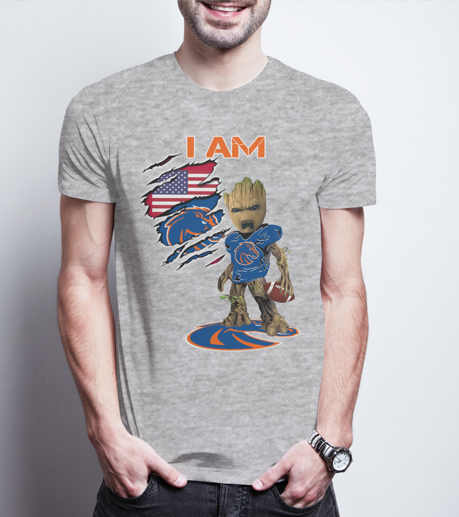 I Am Baby Groot Boise State Broncos Football American Flag T-Shirt