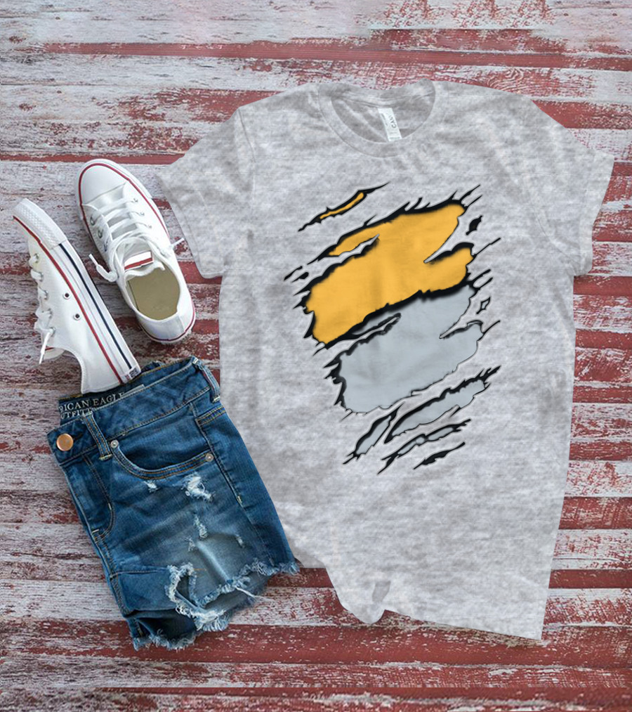 Rai Ath Grunge Torn Clawmark Style With Bold Yellow And Subtle Gray T-Shirt