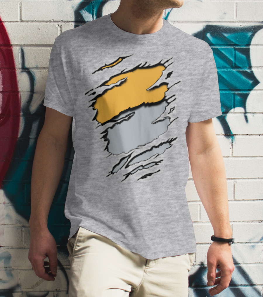 Rai Ath Grunge Torn Clawmark Style With Bold Yellow And Subtle Gray T-Shirt