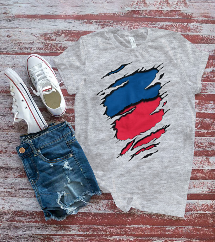 Chi Ro Red And Blue Torn T-Shirt