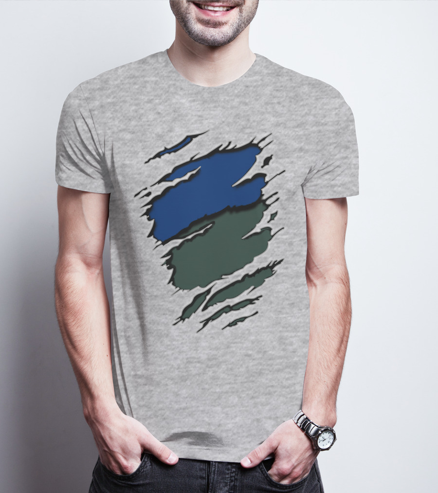 Jets Met Midnight Blue Forest Green Rip Effect T-Shirt