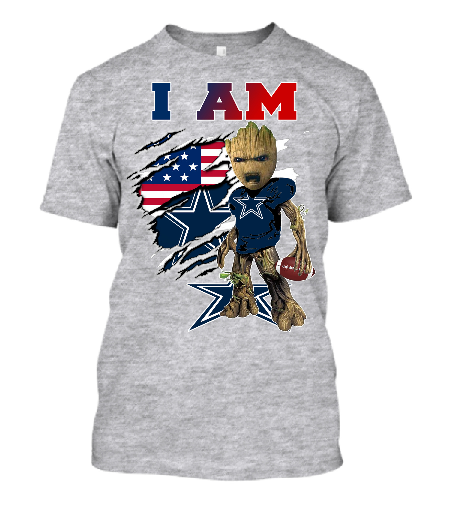 I Am Groot Dallas Cowboys American Flag Football Nfl Fan T-Shirt