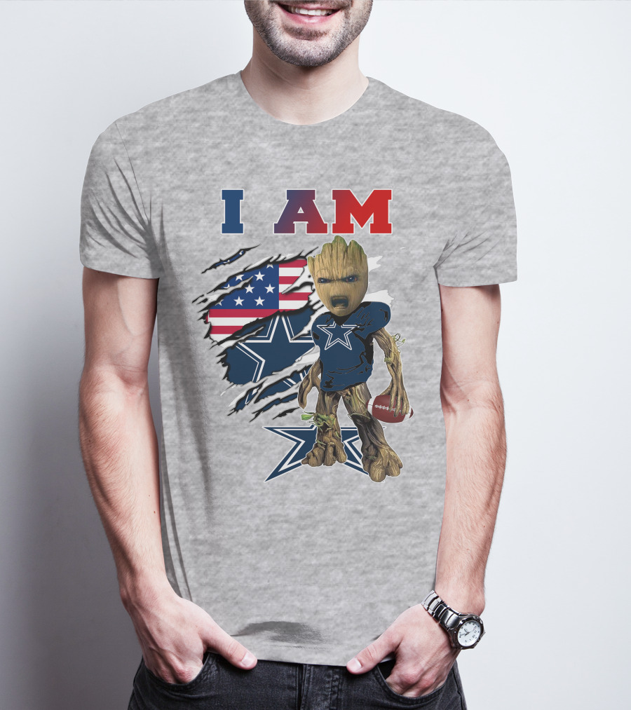 I Am Groot Dallas Cowboys American Flag Football Nfl Fan T-Shirt
