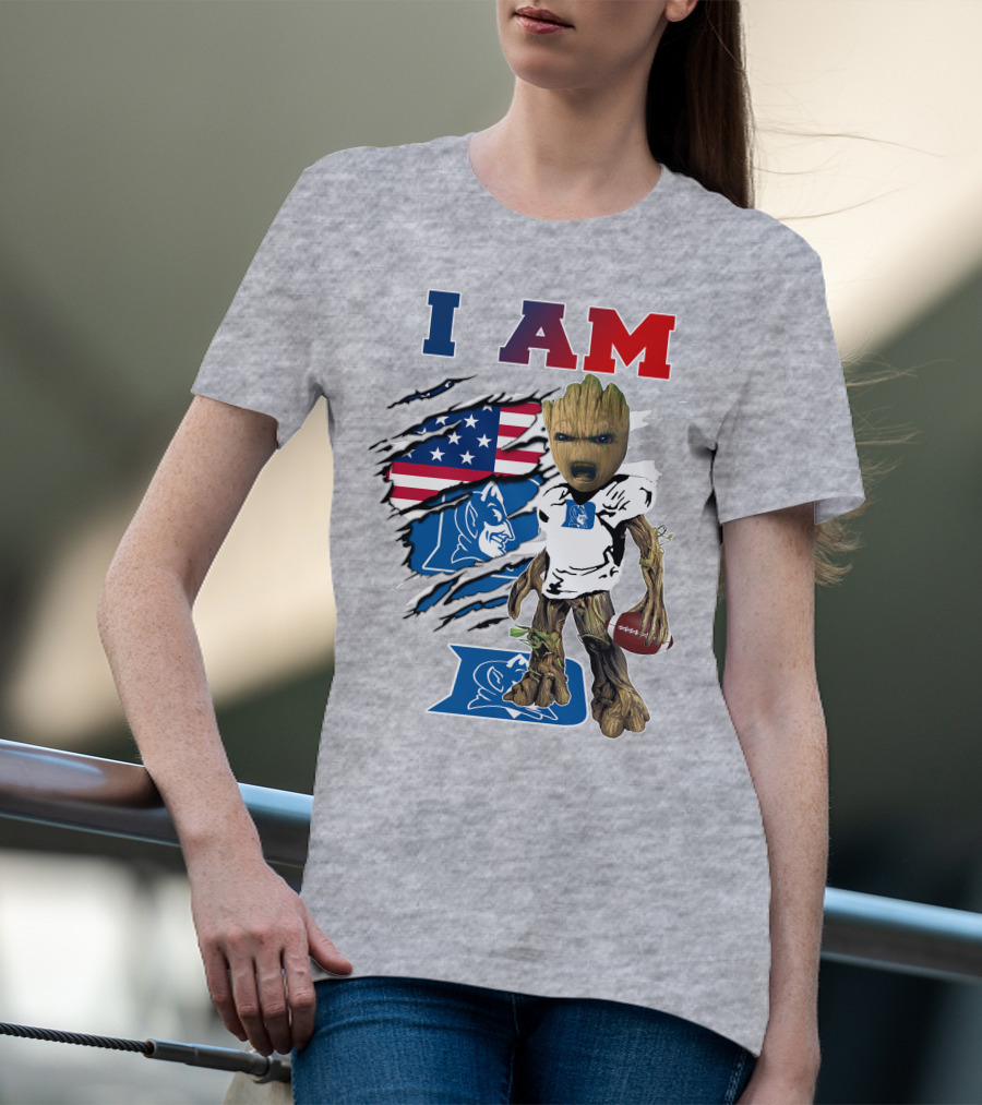 I Am Groot American Flag Duke Blue Devils Football T-Shirt