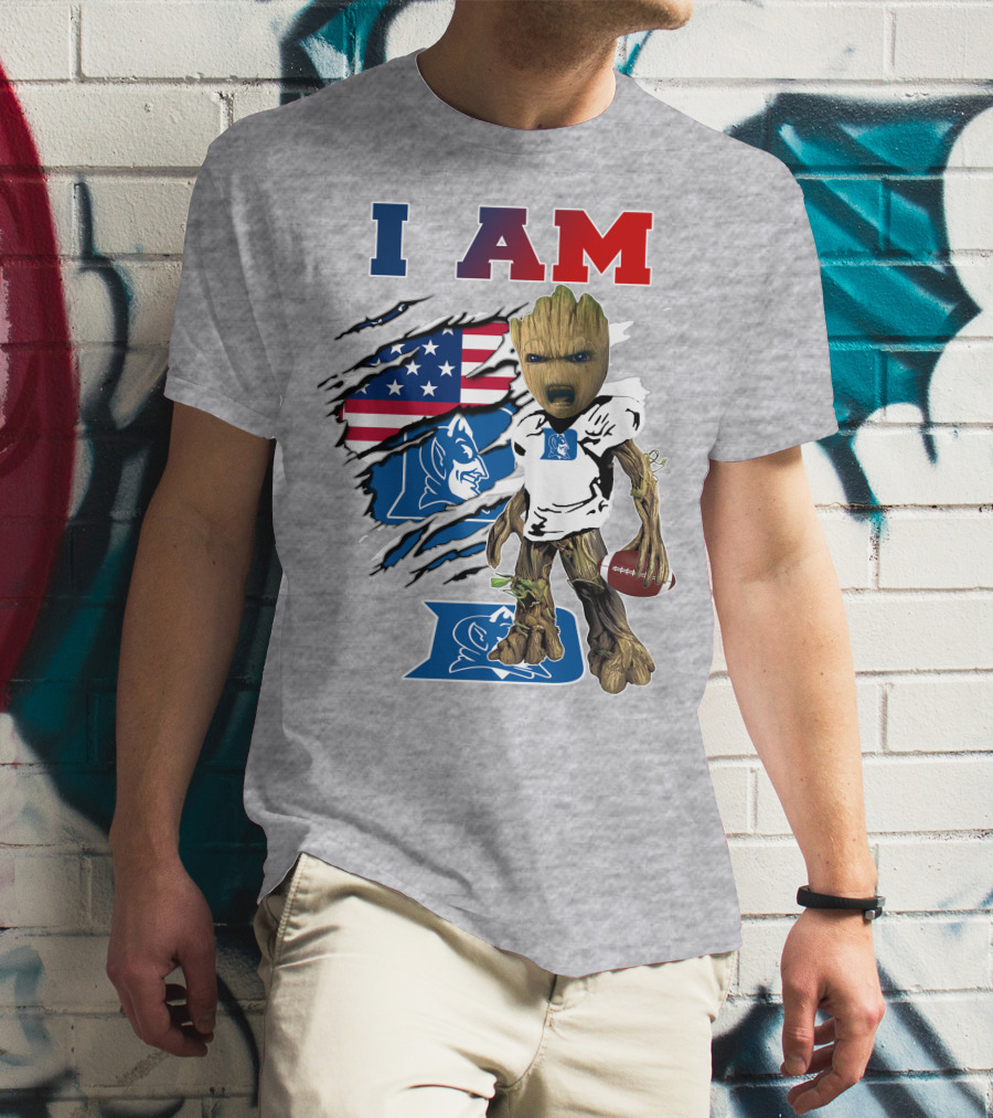 I Am Groot American Flag Duke Blue Devils Football T-Shirt