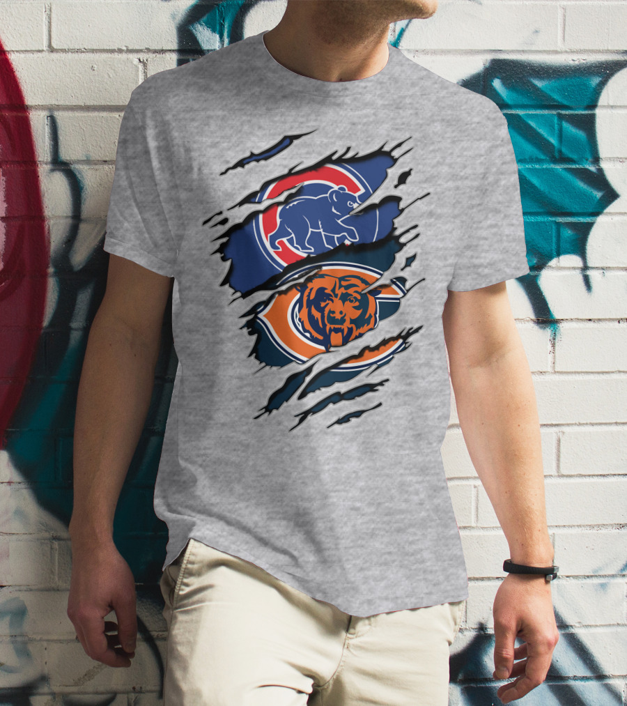Chicago Cubs And Chicago Bears Logos Collision T-Shirt