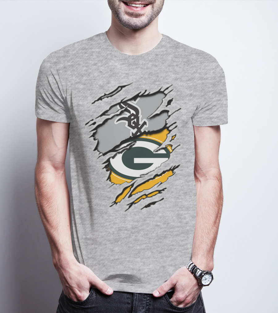 Packers White Sox Black And Green Rip Claw Marks T-Shirt