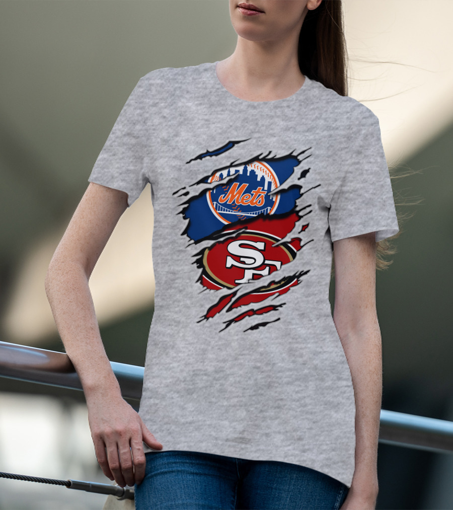 49ers Sf Mets City Skyline Football Baseball Crossover T-Shirt