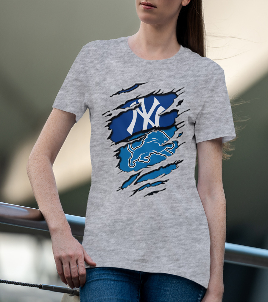 New York Yankees Detroit Lions Crossover Fan T-Shirt