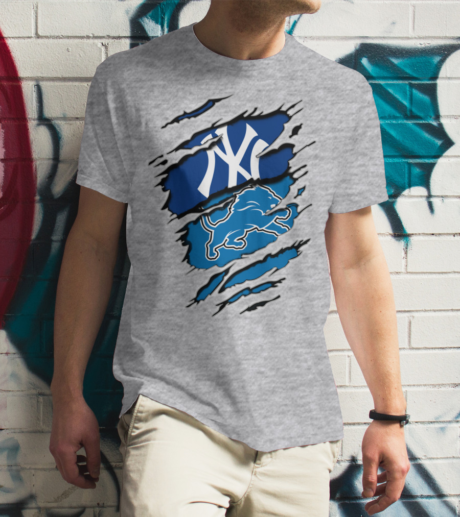 New York Yankees Detroit Lions Crossover Fan T-Shirt
