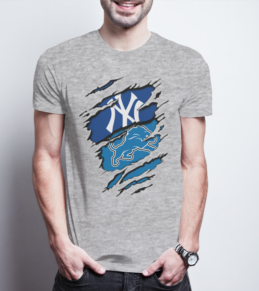 New York Yankees Detroit Lions Crossover Fan T-Shirt