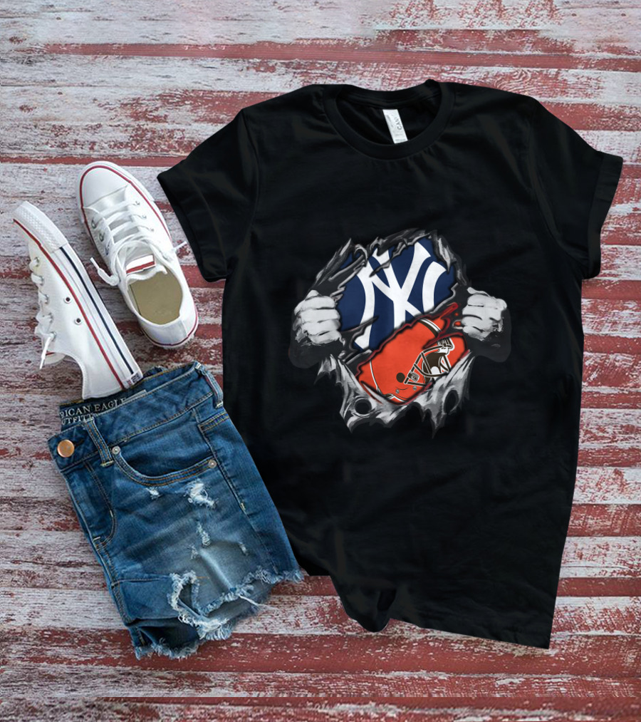 Yankees New York Meets Brown Football Helmet Fusion T-Shirt