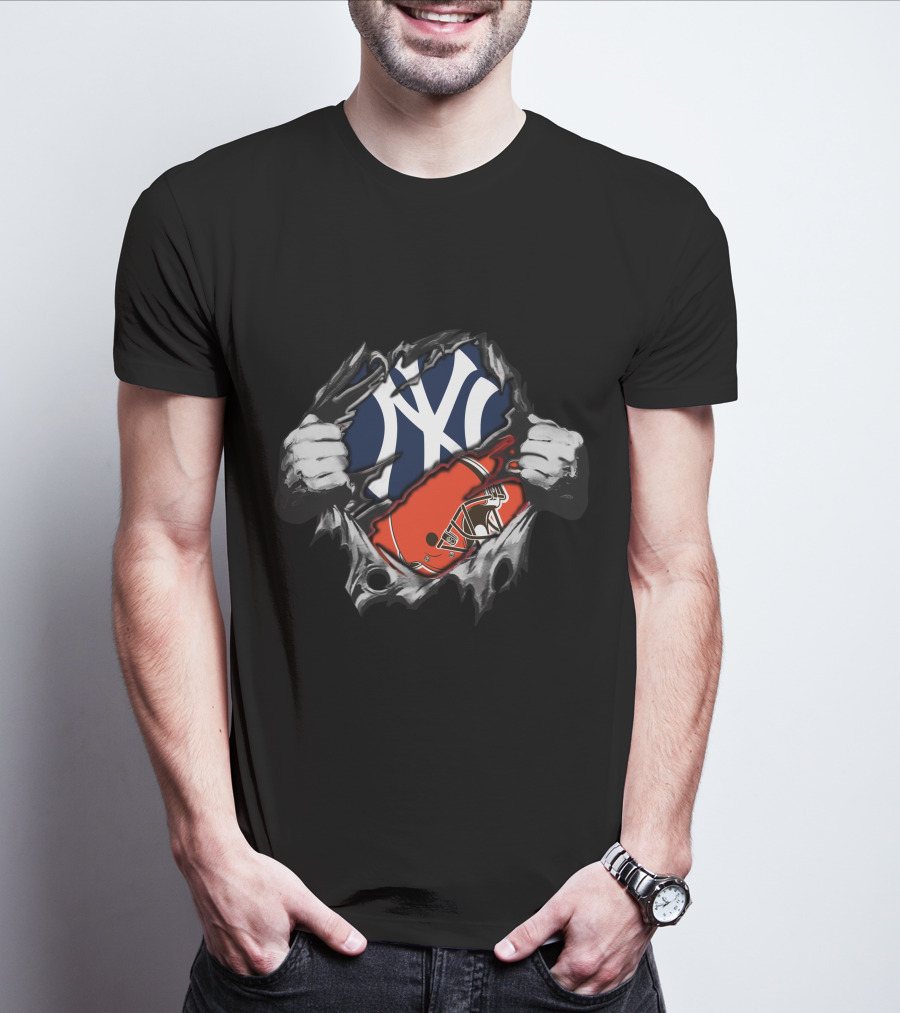 Yankees New York Meets Brown Football Helmet Fusion T-Shirt