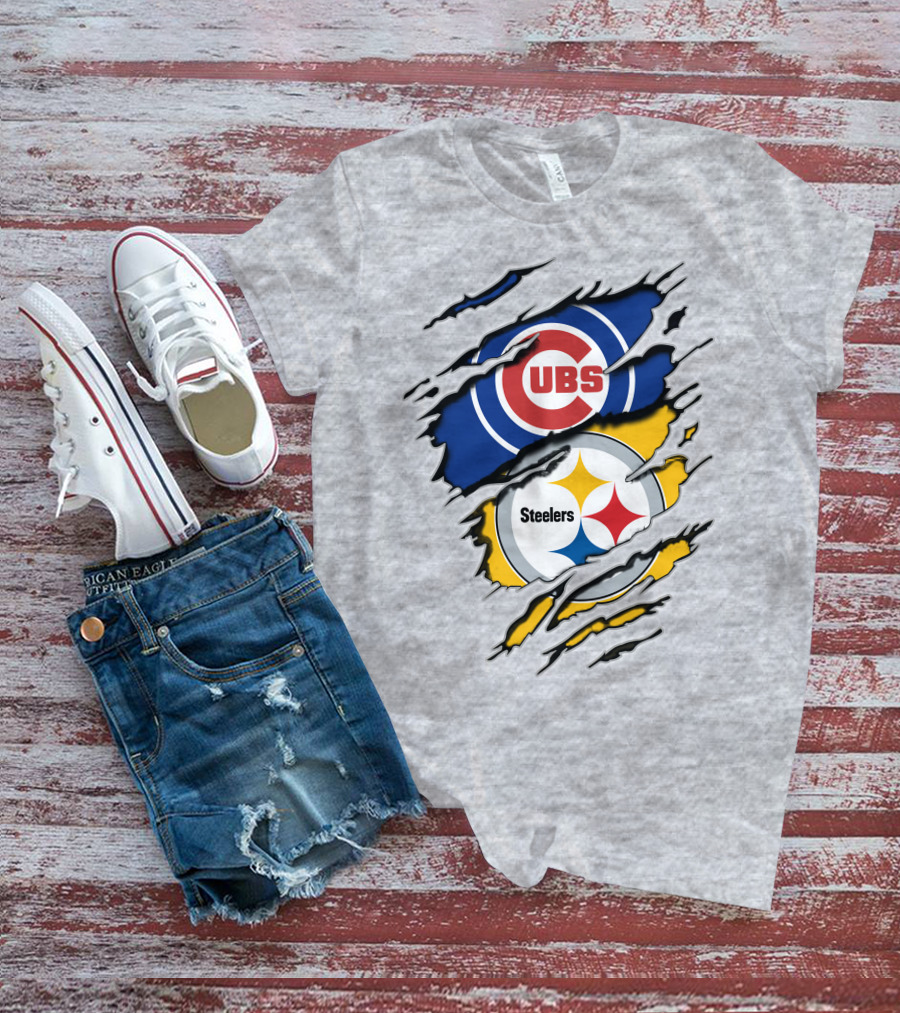 Steelers Cubs Logos Torn Layers T-Shirt