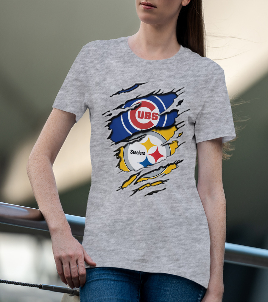 Steelers Cubs Logos Torn Layers T-Shirt