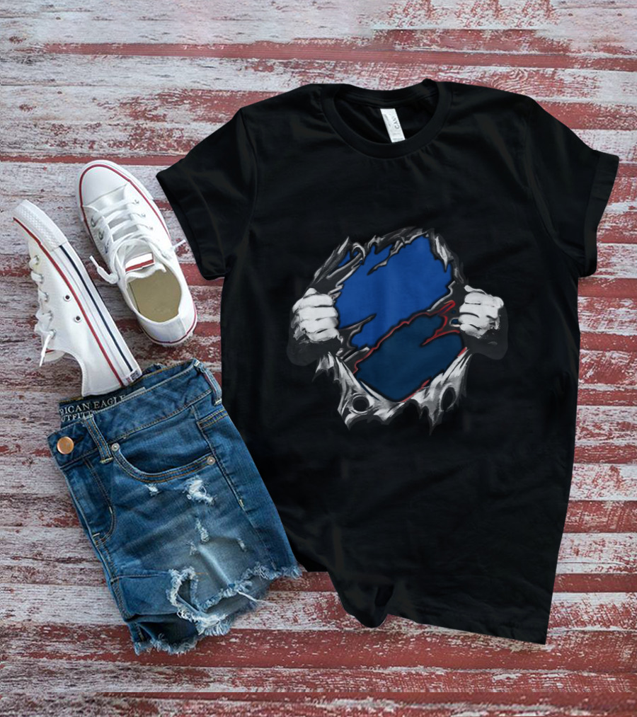 Cow LA Blue Red Inside Torn Hands T-Shirt