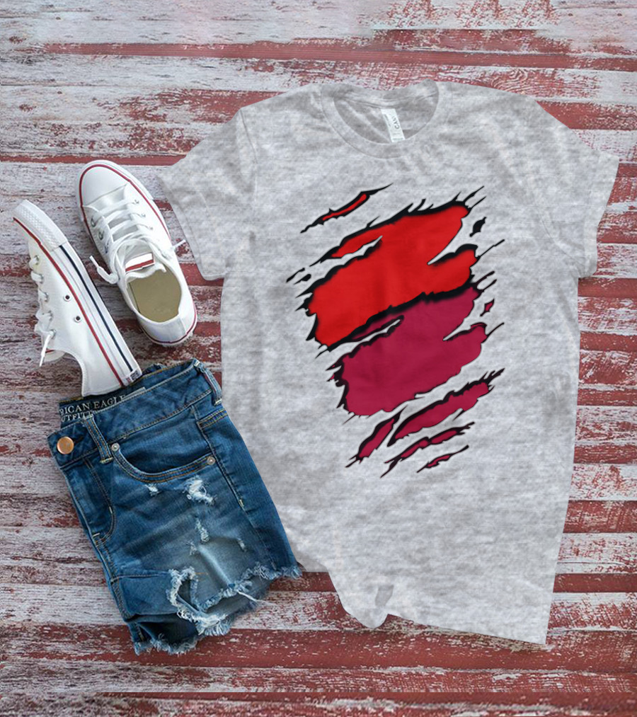 Bucc Ala Rip Scratch Claw Marks Red And Burgundy T-Shirt
