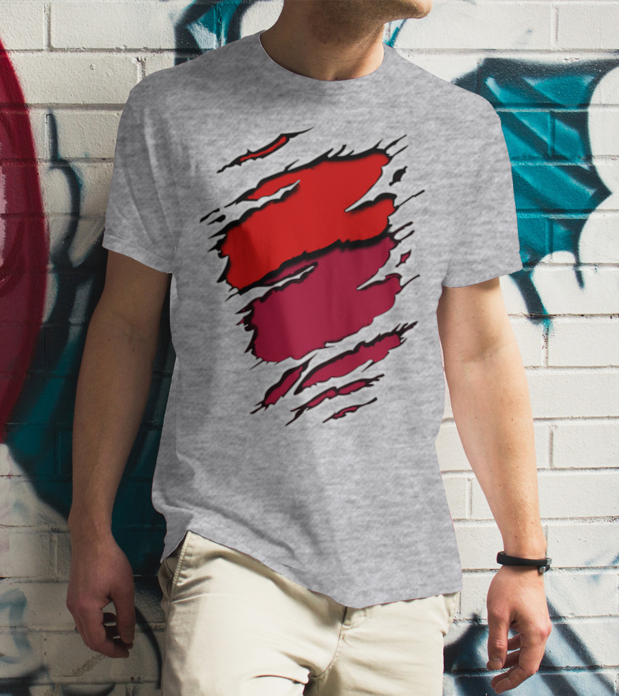 Bucc Ala Rip Scratch Claw Marks Red And Burgundy T-Shirt