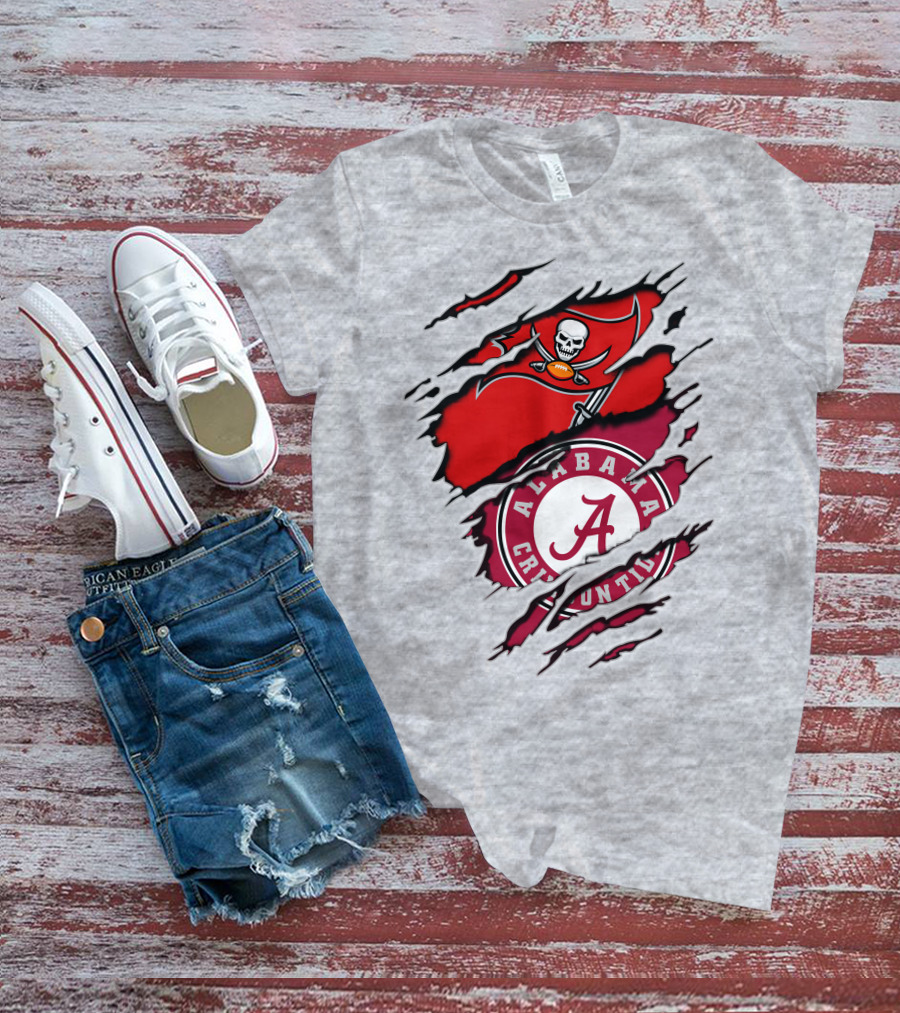Alabama Crimson Tide Tampa Bay Buccaneers Ripped Flag Fusion T-Shirt