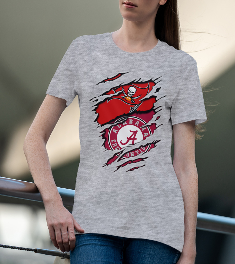 Alabama Crimson Tide Tampa Bay Buccaneers Ripped Flag Fusion T-Shirt