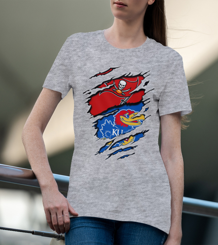 Buccaneers Jayhawks KU Rip Torn Gray T-Shirt