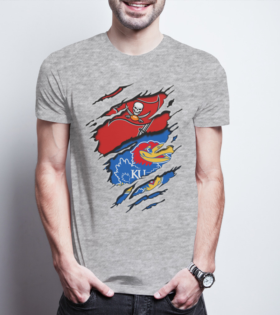 Buccaneers Jayhawks KU Rip Torn Gray T-Shirt