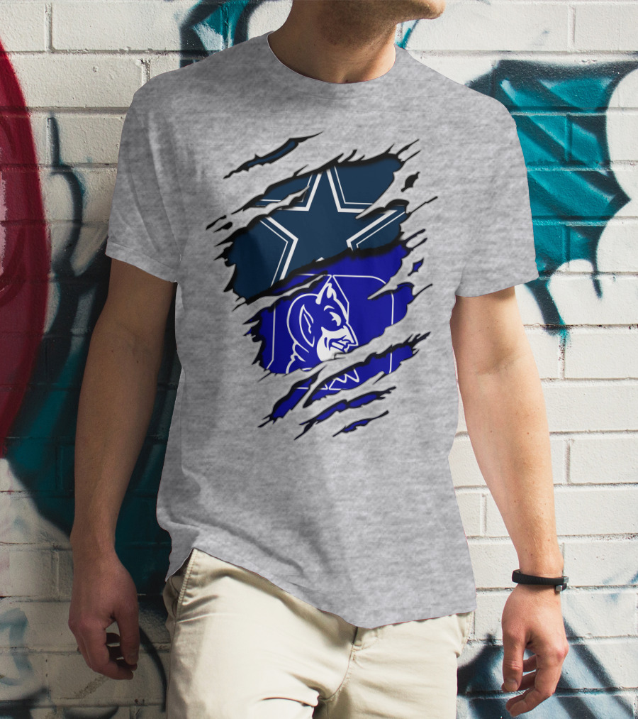 Dallas Cowboys Star And Duke Blue Devils Logo Fusion T-Shirt