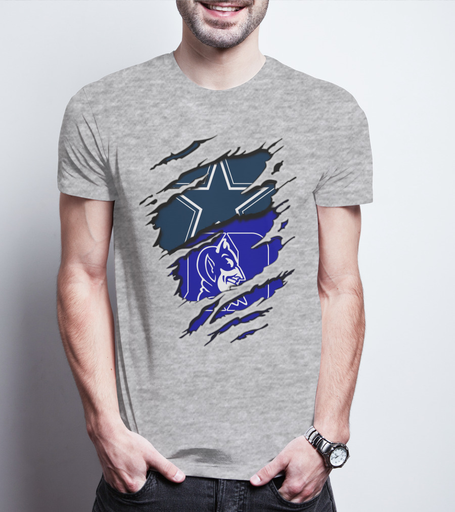 Dallas Cowboys Star And Duke Blue Devils Logo Fusion T-Shirt