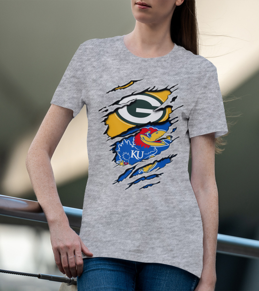 Green Bay Packers Kansas Jayhawks Logo Mashup T-Shirt