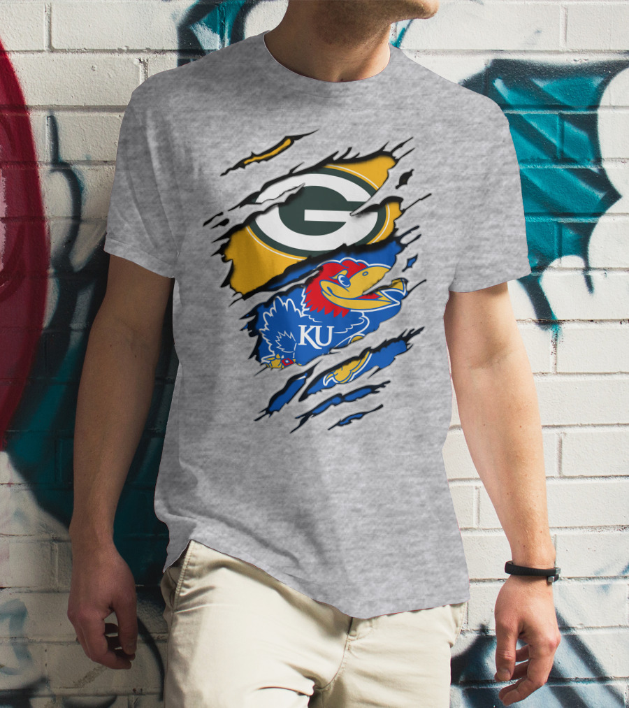 Green Bay Packers Kansas Jayhawks Logo Mashup T-Shirt