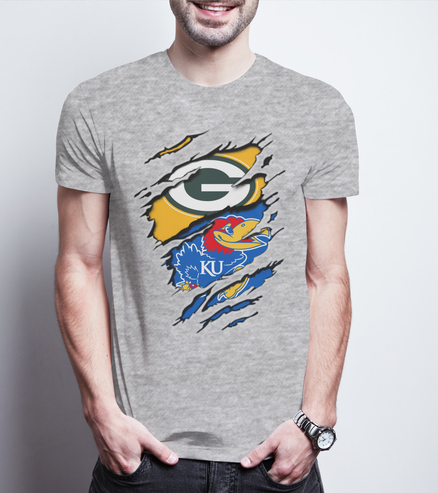 Green Bay Packers Kansas Jayhawks Logo Mashup T-Shirt