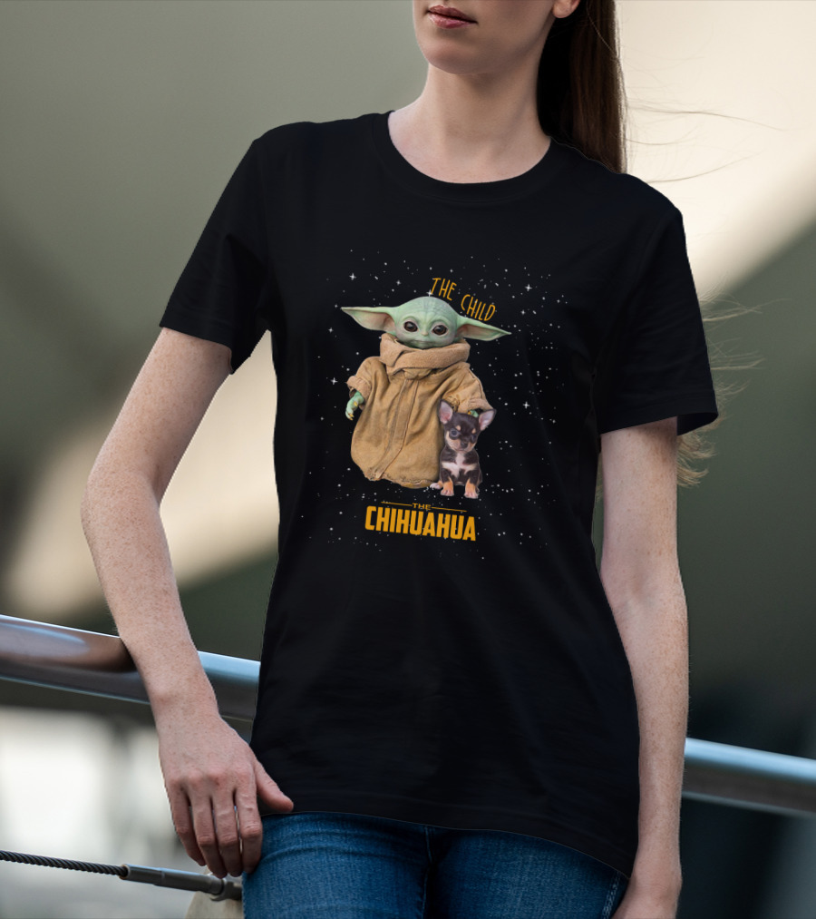 The Child Baby Yoda With Chihuahua Starry Background T-Shirt