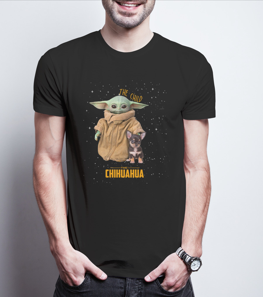 The Child Baby Yoda With Chihuahua Starry Background T-Shirt
