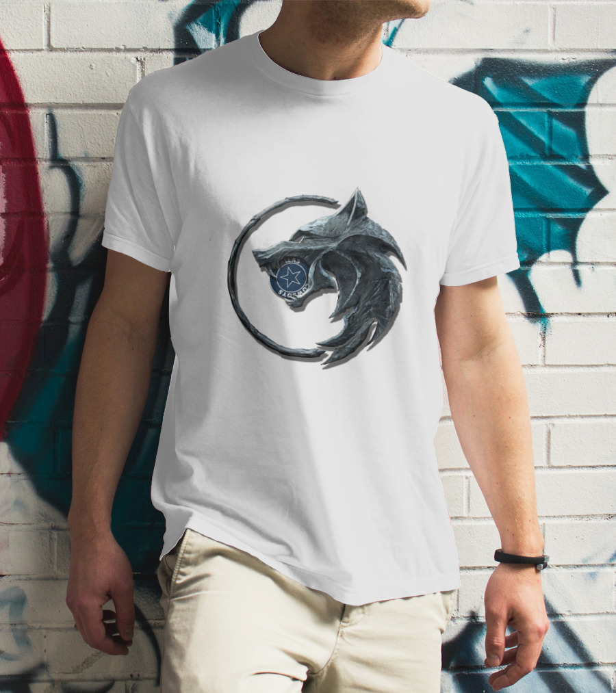 Cht1Twnfl1009 Silver Wolf Star Emblem Sacu T-Shirt