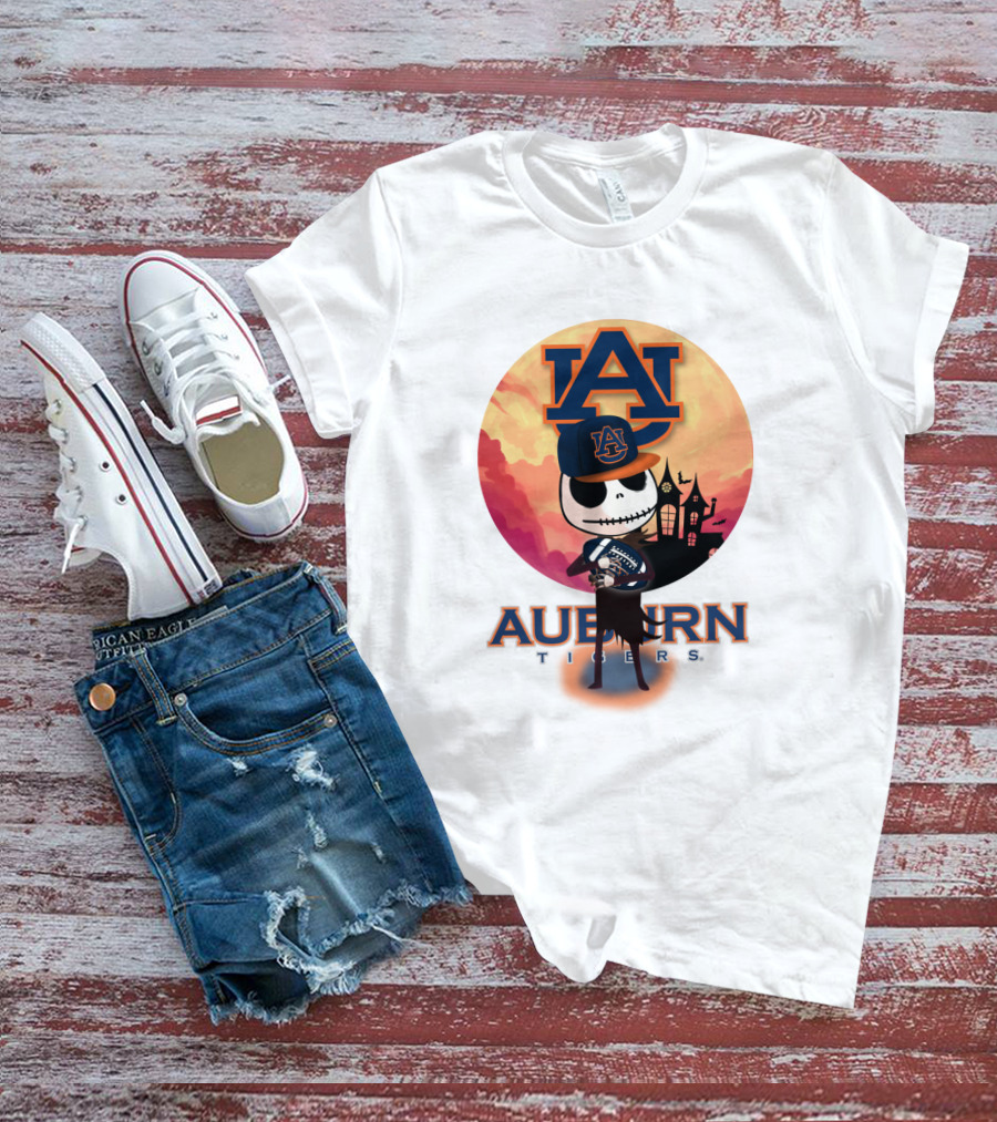 Auburn Tigers Halloween Skeleton Jack O'lantern Football T-Shirt