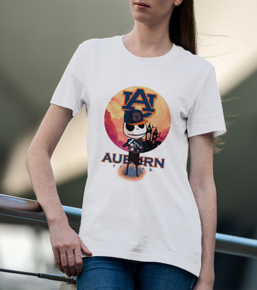 Auburn Tigers Halloween Skeleton Jack O'lantern Football T-Shirt