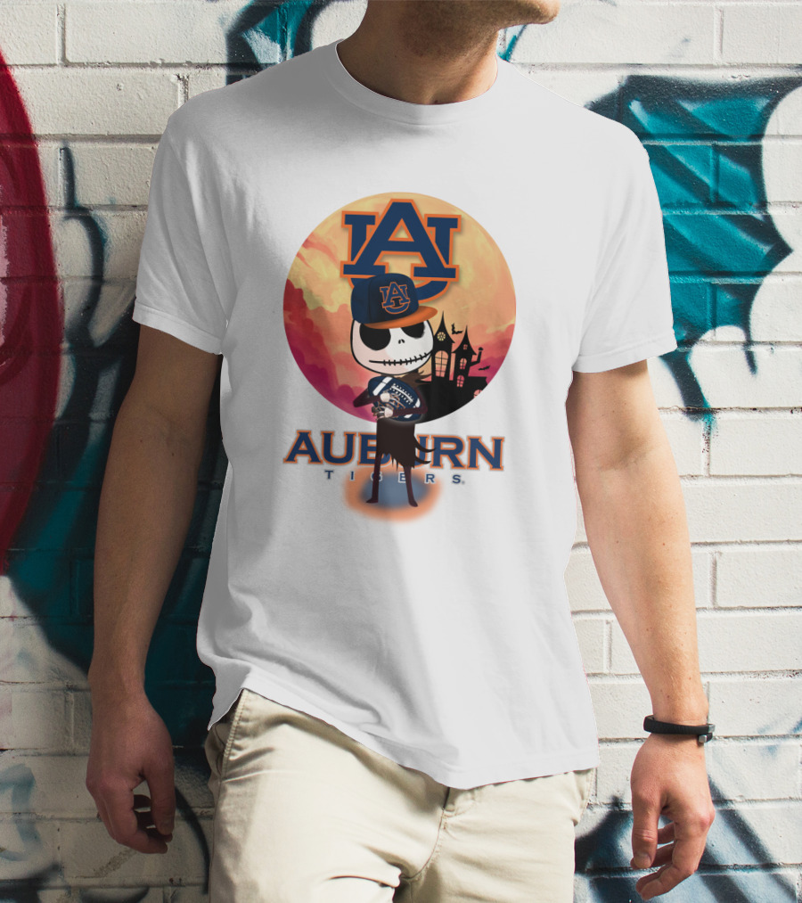 Auburn Tigers Halloween Skeleton Jack O'lantern Football T-Shirt