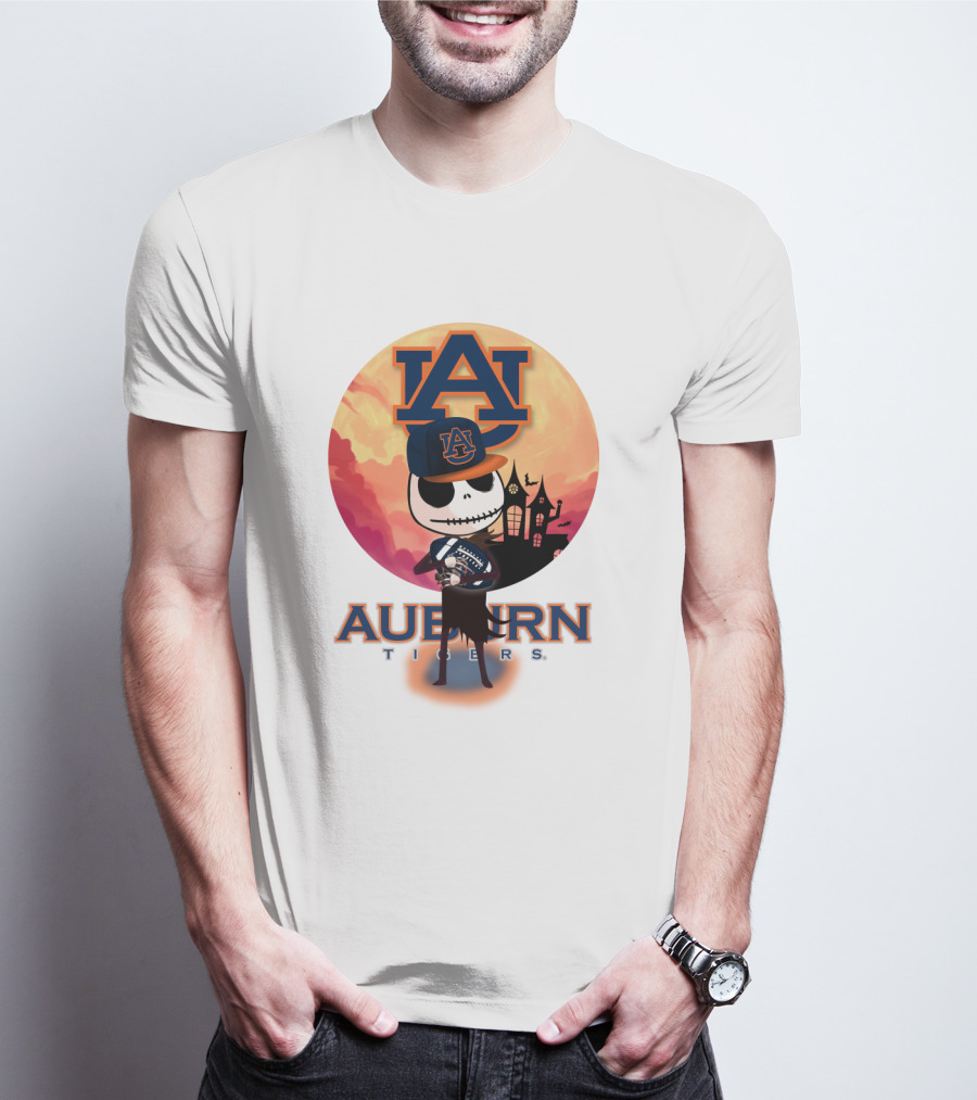 Auburn Tigers Halloween Skeleton Jack O'lantern Football T-Shirt