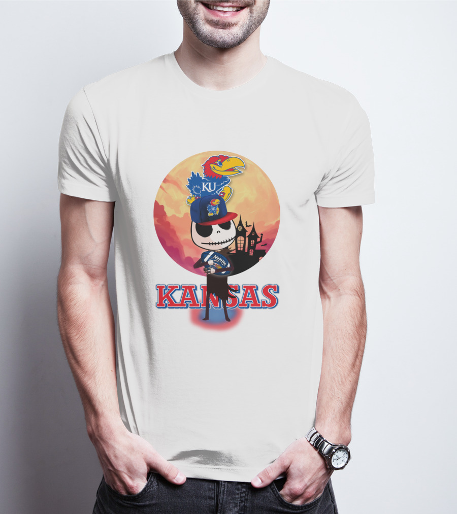 Kansas Jayhawks Jack Skellington Halloween Fan Gear T-Shirt
