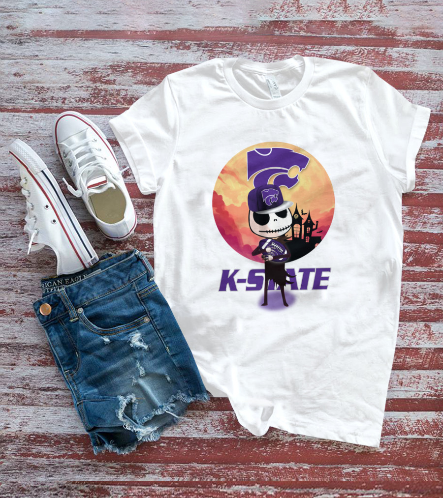 K-State Wildcats Jack-O-Lantern Halloween Sunset Scene T-Shirt