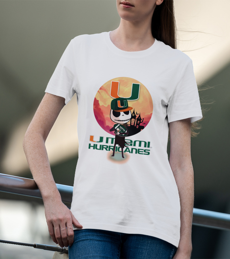 U Miami Hurricanes Skeleton Halloween Theme T-Shirt