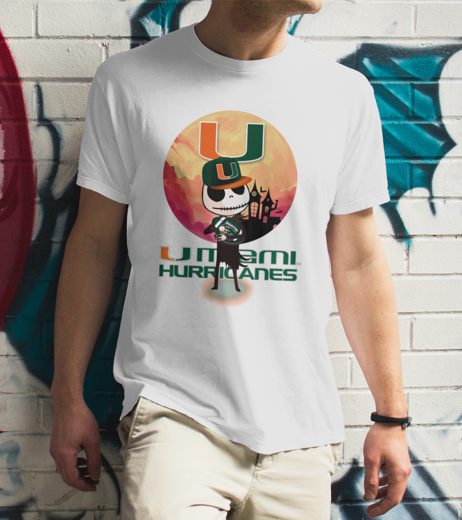 U Miami Hurricanes Skeleton Halloween Theme T-Shirt