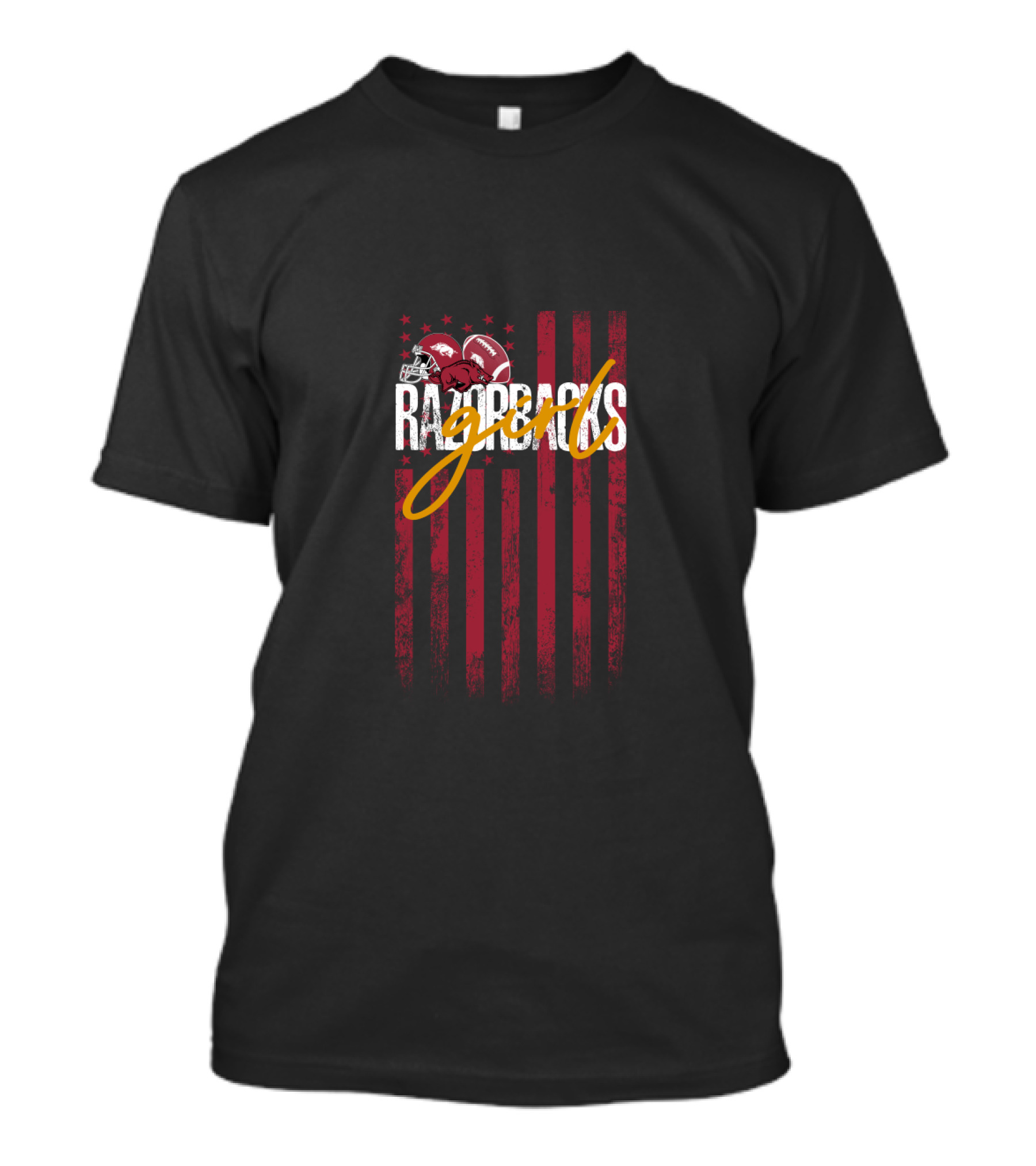 Razorbacks Girls Football Helmet Red Stripes Stars T-Shirt