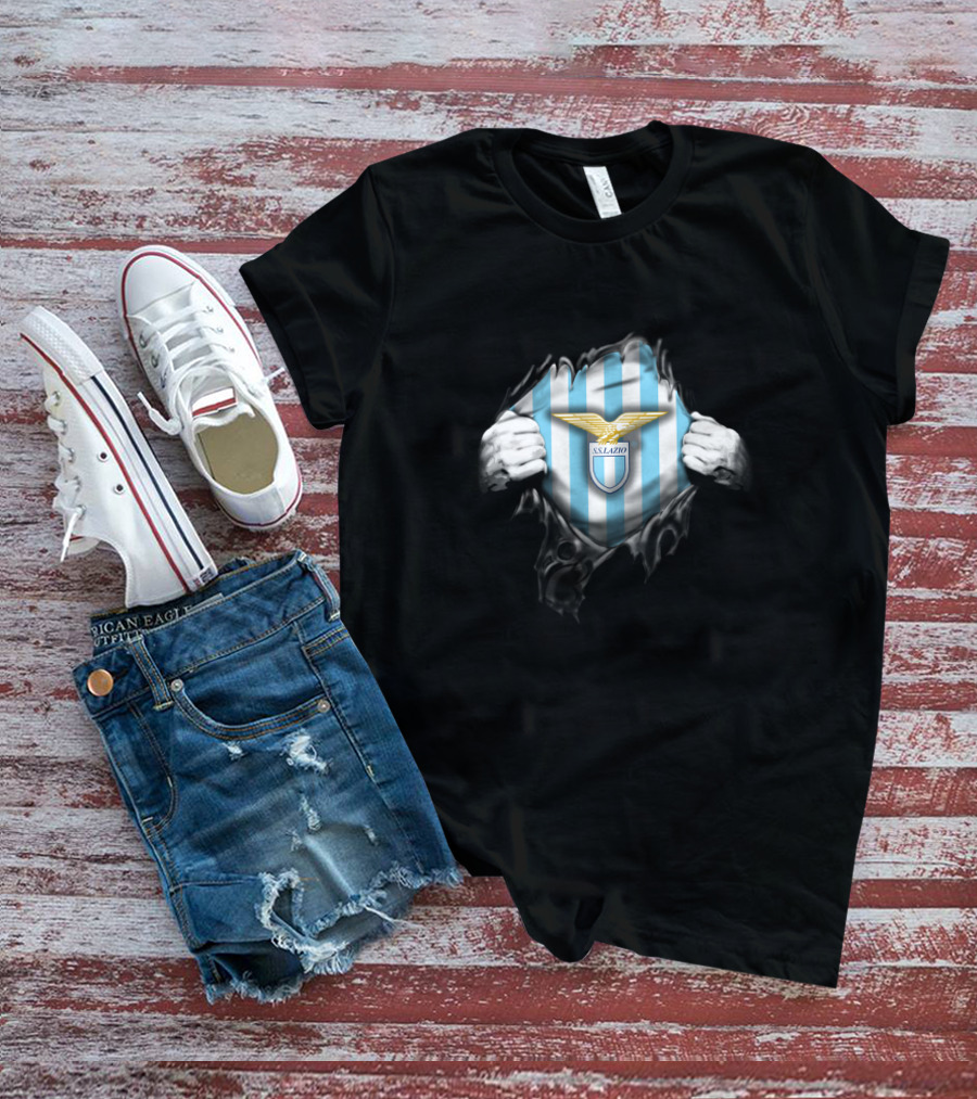 Ss Lazio Eagle Emblem On Blue Striped Background Ditsa1004-Lazio T-Shirt