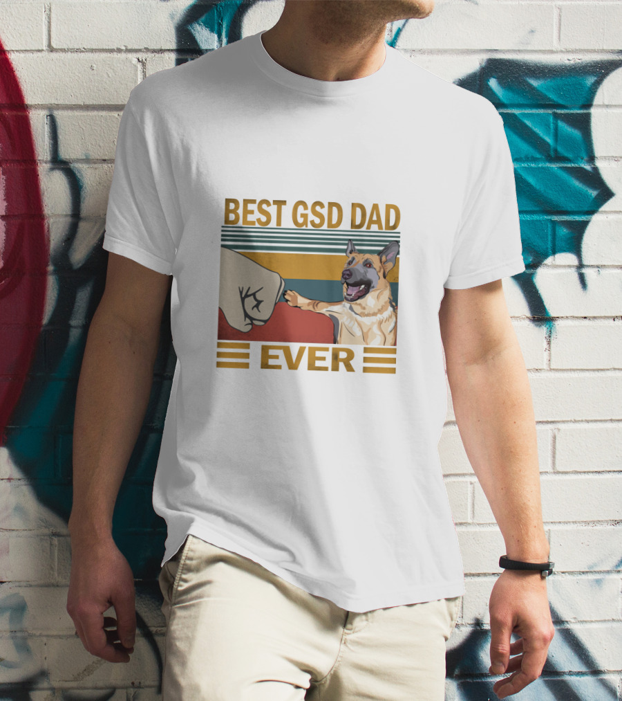 Best Gsd Dad Ever Fist Bumping German Shepherd Striped T-Shirt
