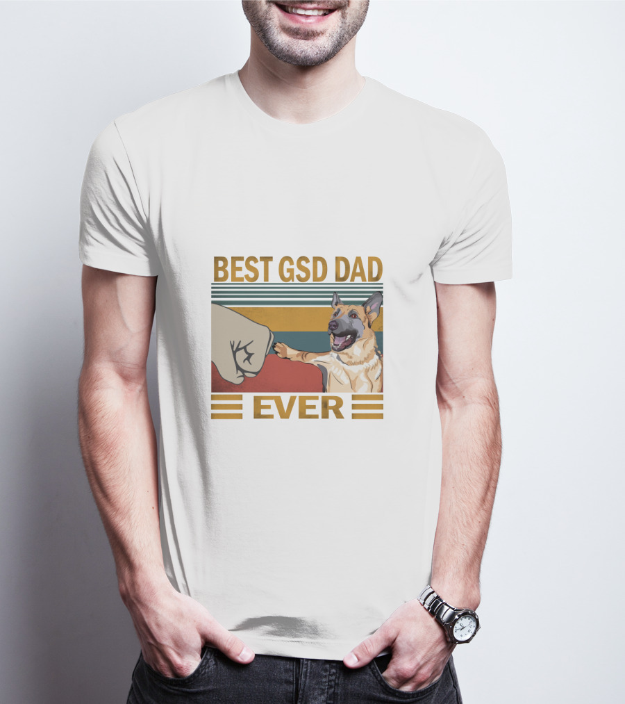 Best Gsd Dad Ever Fist Bumping German Shepherd Striped T-Shirt