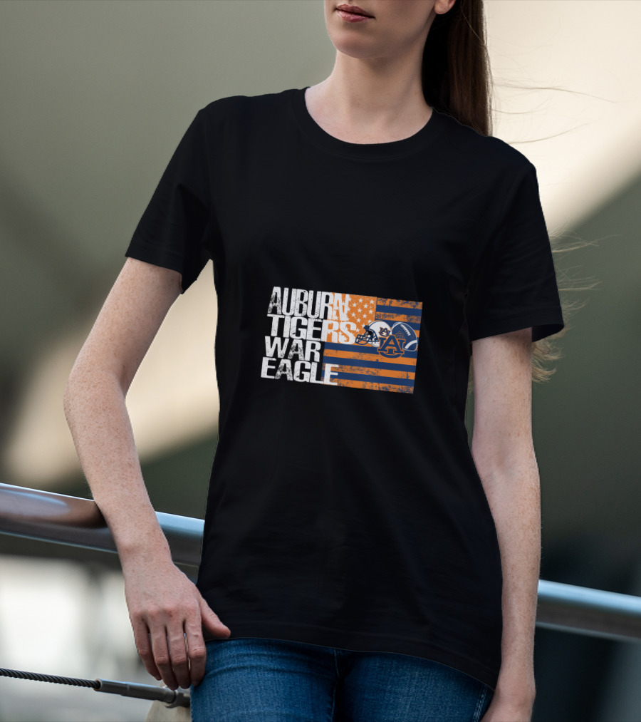 Auburn Tigers War Eagle American Flag Football Helmet T-Shirt