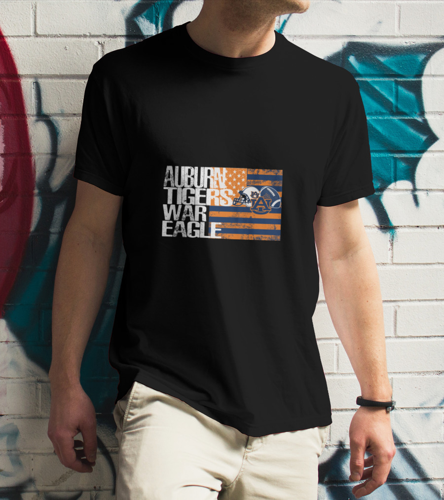 Auburn Tigers War Eagle American Flag Football Helmet T-Shirt
