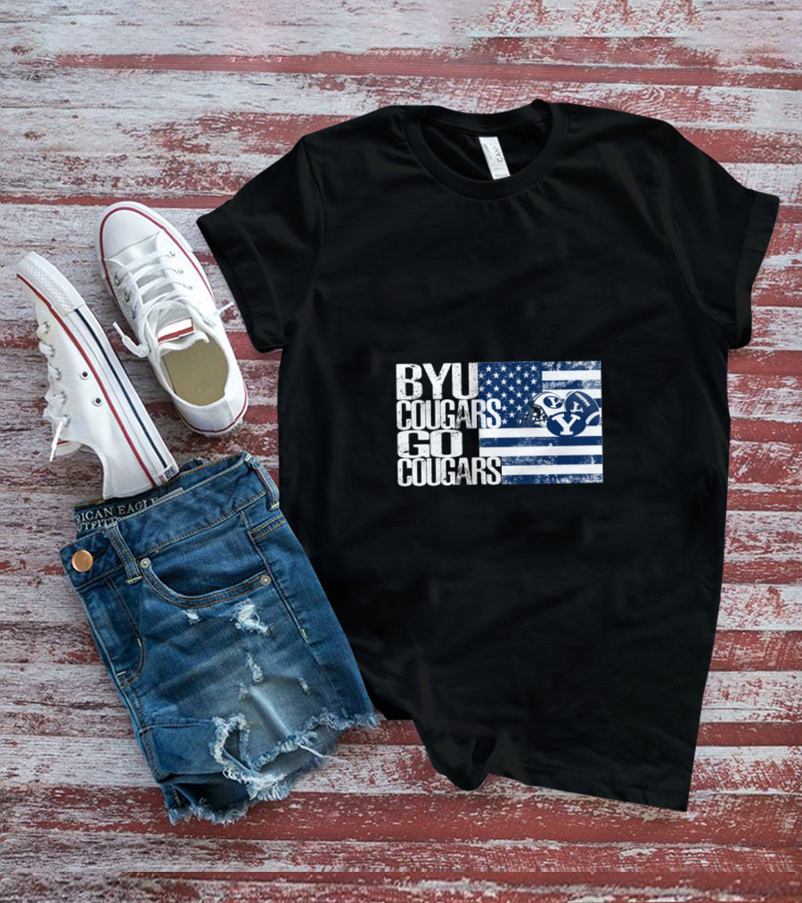 Byu Cougars Go Cougars American Flag T-Shirt