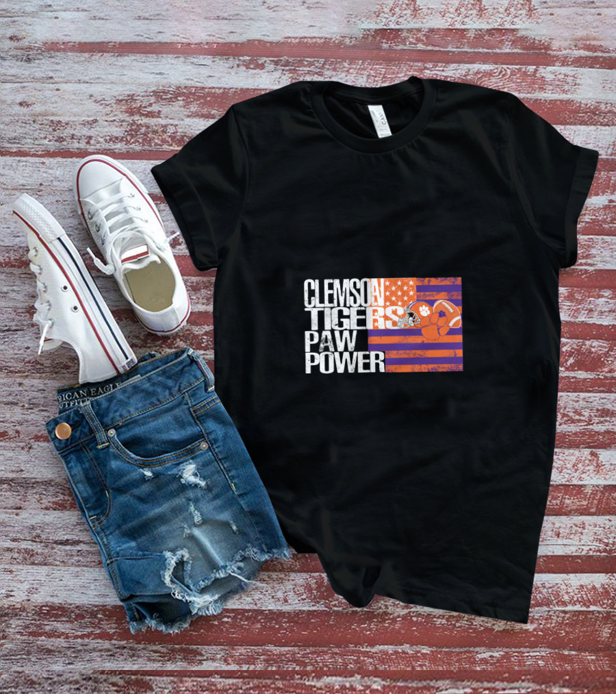 Clemson Tigers Paw Power American Flag T-Shirt